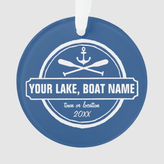 Nautical Anchor & Paddles Uw meer- of bootnaam Ornament (voorkant)