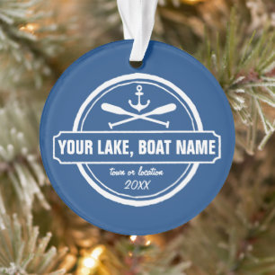 Nautical Anchor & Paddles Your Lake of Boat Name Ornament