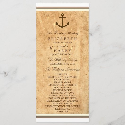 Nautical Anchor Paper Wedding Programme Programmakaart (Voorkant)