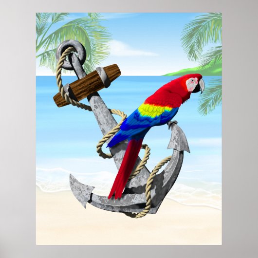 Nautical Anchor Parrot Poster (Voorkant)