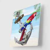 Nautical Anchor Parrot Vierkante Klok (Hoek)
