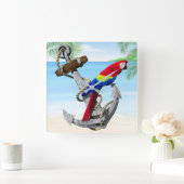 Nautical Anchor Parrot Vierkante Klok (Huis)
