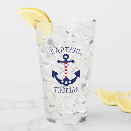 Nautical Anchor Patriotic Captain Naam toevoegen Glas (Voorkant ijs)
