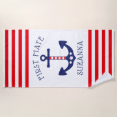 Nautical Anchor Patriotic First Mate Naam toevoege Strandlaken (Voorkant)