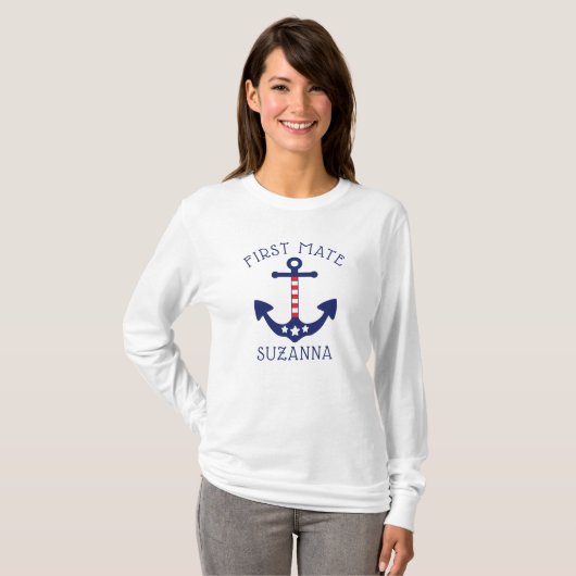 Nautical Anchor Patriotic First Mate Naam toevoege T-shirt (Voorkant volledig)