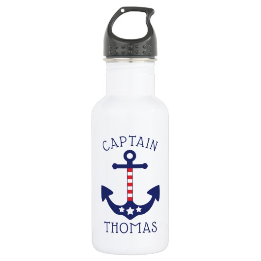 Nautical Anchor Patriottische Kapitein Naam Waterfles (Voorkant)