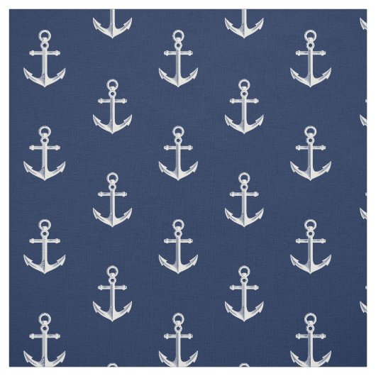 Nautical Anchor Pattern Marine White Stof (Swatch)
