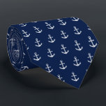 Nautical Anchor Pattern marine | wit Stropdas<br><div class="desc">Een uniek stropdas van de donkere marine met een elegante marine en een wit ankerpatroon.</div>