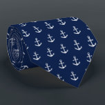 Nautical Anchor Pattern marine | wit Stropdas<br><div class="desc">Een uniek stropdas van de donkere marine met een elegante marine en een wit ankerpatroon.</div>