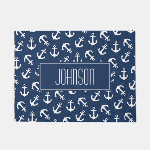 Nautical Anchor Pattern Navy Blue Custom Deurmat