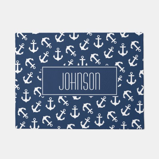 Nautical Anchor Pattern Navy Blue Custom Deurmat (Voorkant)