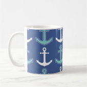 Nautical Anchor Pattern Navy Blue en Blauwgroen Koffiemok (Links)
