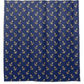 Nautical Anchor Pattern Navy Blue Gold Douchegordijn (Voorkant)