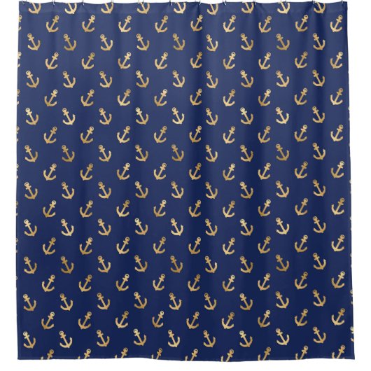 Nautical Anchor Pattern Navy Blue Gold Douchegordijn (Voorkant)