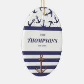 Nautical Anchor Pattern Navy Stripes Familienaam Keramisch Ornament (Rechts)