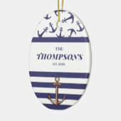 Nautical Anchor Pattern Navy Stripes Familienaam Keramisch Ornament (Links)
