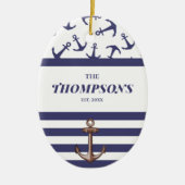 Nautical Anchor Pattern Navy Stripes Familienaam Keramisch Ornament (Voorkant)