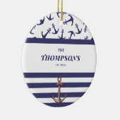 Nautical Anchor Pattern Navy Stripes Familienaam Keramisch Ornament (Rechts)