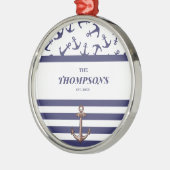 Nautical Anchor Pattern Navy Stripes Familienaam Metalen Ornament (Links)