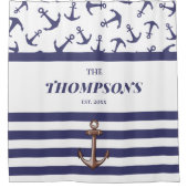 Nautical Anchor Pattern Navy Stripes Family Douchegordijn (Voorkant)