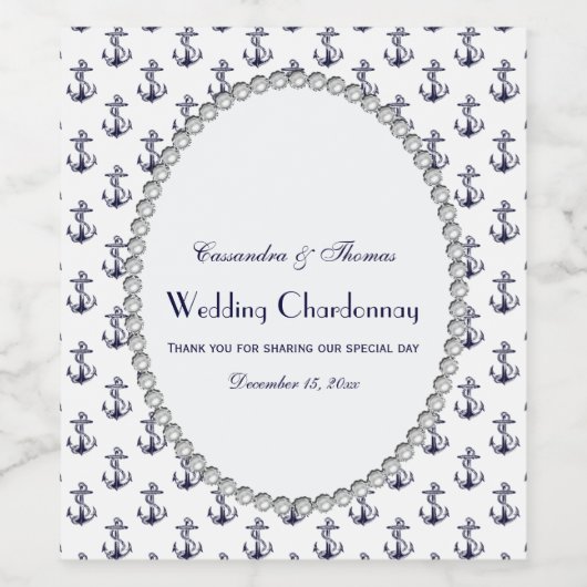 Nautical Anchor Pattern Pearl 2V Wijn Etiket (Enkel label)