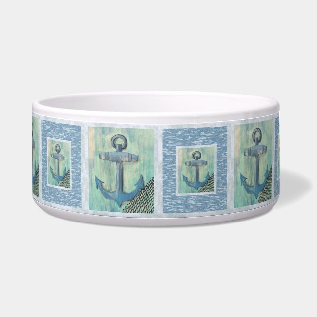 Nautical Anchor Pattern Pet Bowl Voerbakje (Voorkant)