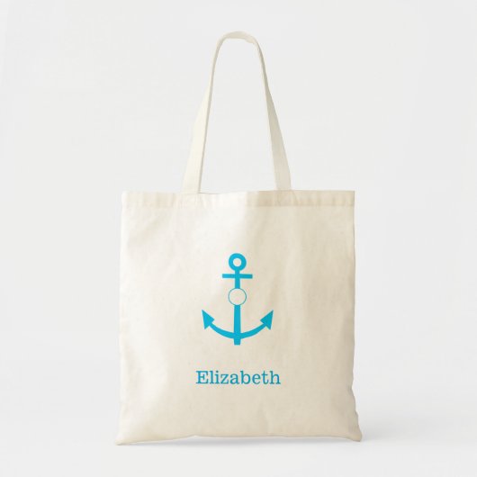 Nautical Anchor Personalised Name Monogram Tote Bag (Voorkant)