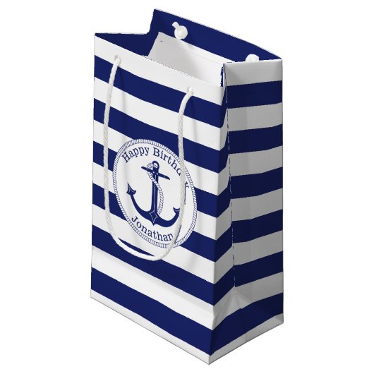 Nautical Anchor Personalized Birthday Klein Cadeauzakje (Voorkant Gekanteld)