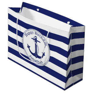 Nautical Anchor Personalized Birthday Large Cadeautasje