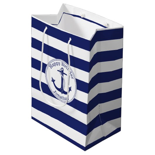 Nautical Anchor Personalized Birthday Medium Cadeauzakje (Voorkant Gekanteld)