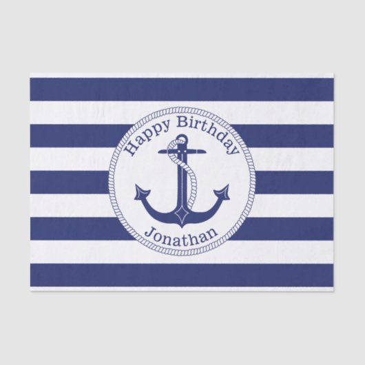 Nautical Anchor Personalized Birthday Tissuepapier (Voorkant)