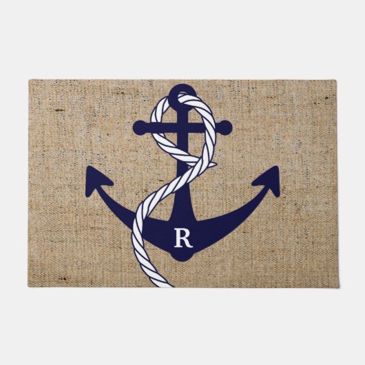 Nautical Anchor Personalized Initiaal Monogram Deurmat (Voorkant)