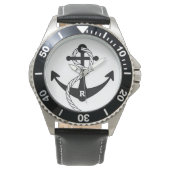 Nautical Anchor Personalized Initiaal Monogram Horloge (Voorkant)