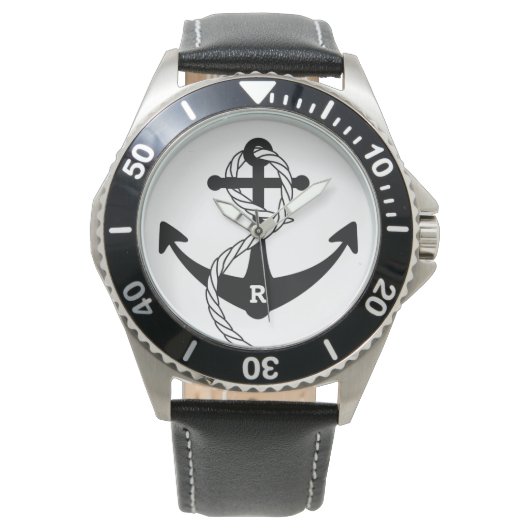 Nautical Anchor Personalized Initiaal Monogram Horloge (Voorkant)