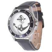 Nautical Anchor Personalized Initiaal Monogram Horloge (Gekanteld)