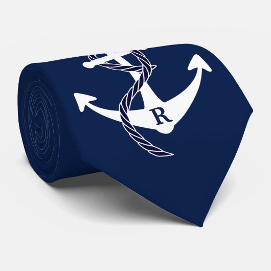 Nautical Anchor Personalized Initiaal Monogram Stropdas (Opgerold)