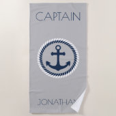 Nautical Anchor Personalized Kapitein Strandlaken (Voorkant)