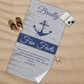 Nautical Anchor Personalized Navy Blue Fun Facts Strandlaken