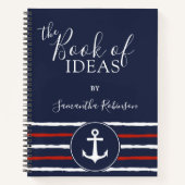 Nautical Anchor Personalized Red White Navy Blue Notitieboek (Voorkant)
