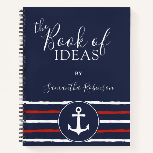 Nautical Anchor Personalized Red White Navy Blue Notitieboek (Voorkant)