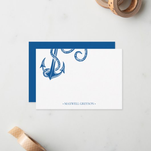 Nautical Anchor Personalized Stationery Small Notitiekaartje (Voorkant / Achterkant in situ)