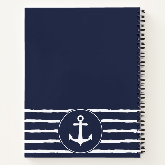 Nautical Anchor Personalized White Navy Blue Notitieboek (Achterkant)