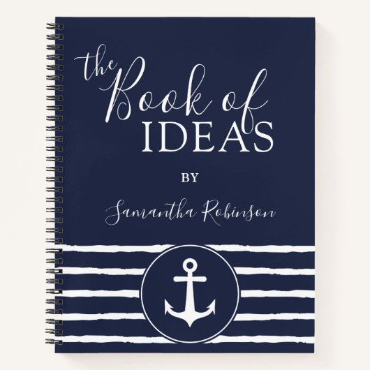 Nautical Anchor Personalized White Navy Blue Notitieboek (Voorkant)