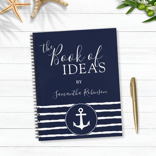 Nautical Anchor Personalized White Navy Blue Notitieboek