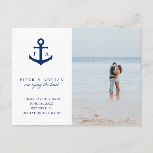 Nautical Anchor Photo Wedding Save the Date Aankondigingskaart (Voorkant)