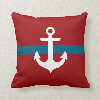 Nautical Anchor Pillow - Burgundy & Navy Blue Kussen