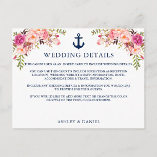Nautical Anchor Pink Floral Wedding Details Kaart