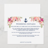 Nautical Anchor Pink Floral Wedding Details Kaart (Voorkant / Achterkant)