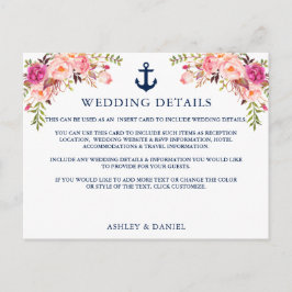 Nautical Anchor Pink Floral Wedding Details Kaart
