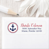 Nautical Anchor Red & Navy Blue Return Address Etiket (Insitu)